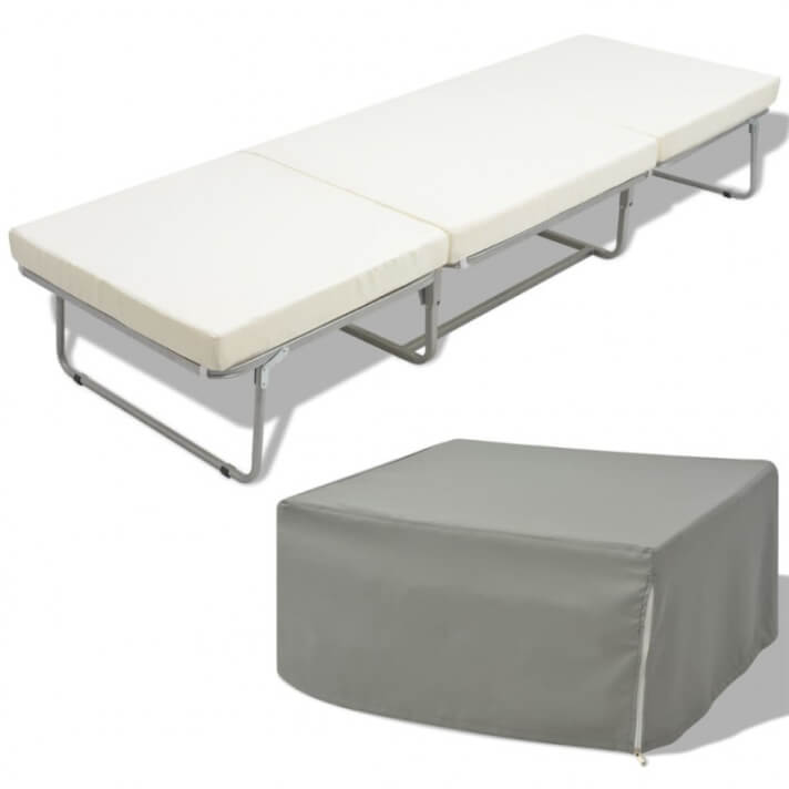 Cama/taburete plegable con colch&oacute;n acero blanco 70x200cm Vida XL