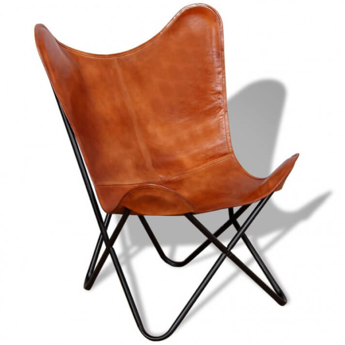 Silla Butterfly de cuero aut&eacute;nticoarr&oacute;n Vida XL