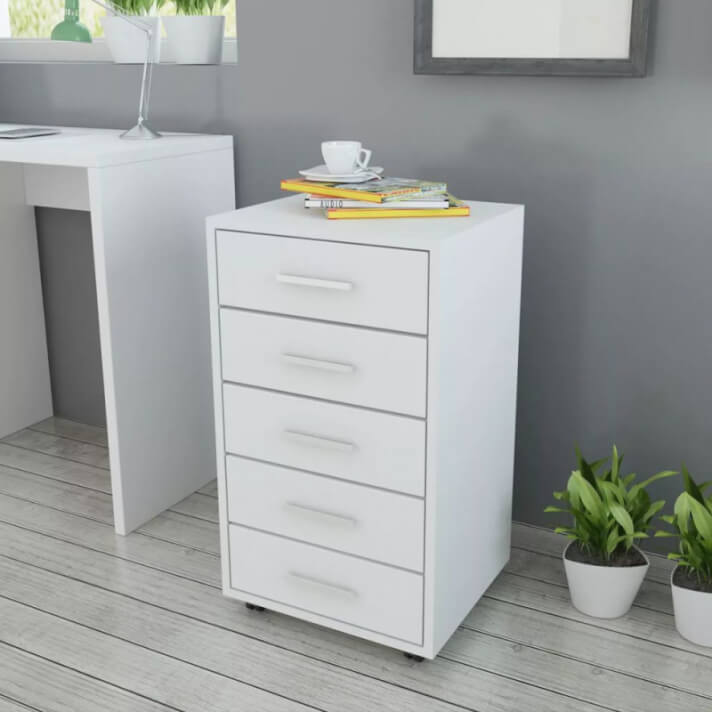 Cajonera de oficina con ruedas 5 cajones blanca Vida XL