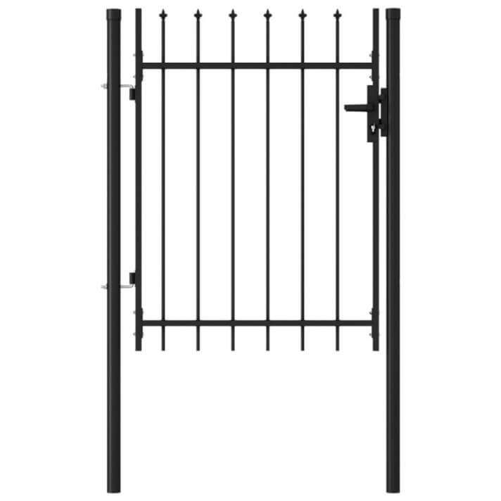 Cancela de valla con una puerta y puntas acero negro 1x1,2 Vida XL