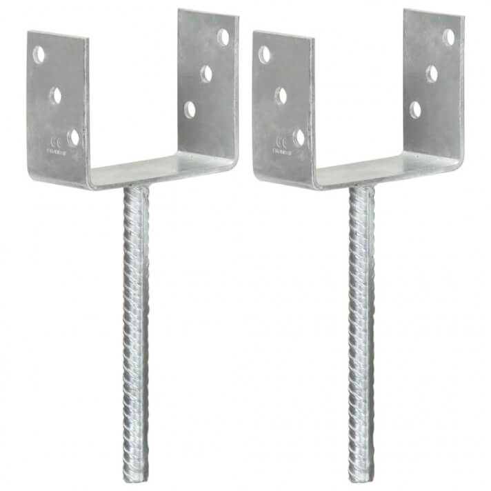 Anclajes de valla 2 uds acero galvanizado plateado 12x6x30cm Vida XL