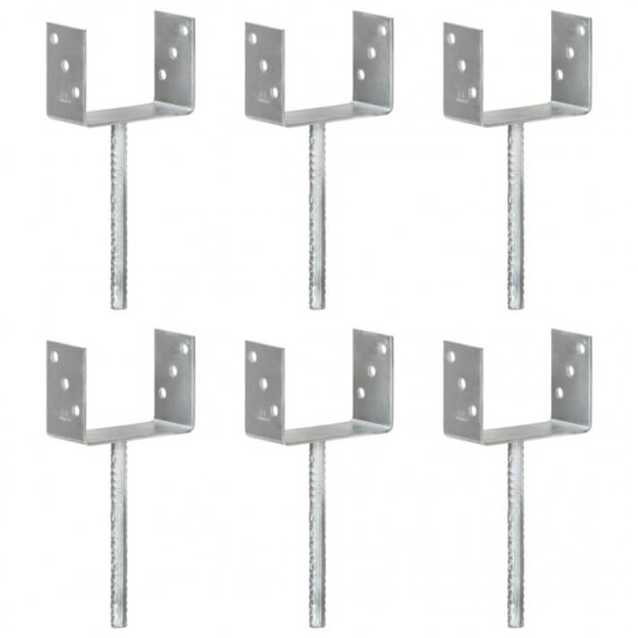Anclajes de valla 6 uds acero galvanizado plateado 14x6x30cm Vida XL