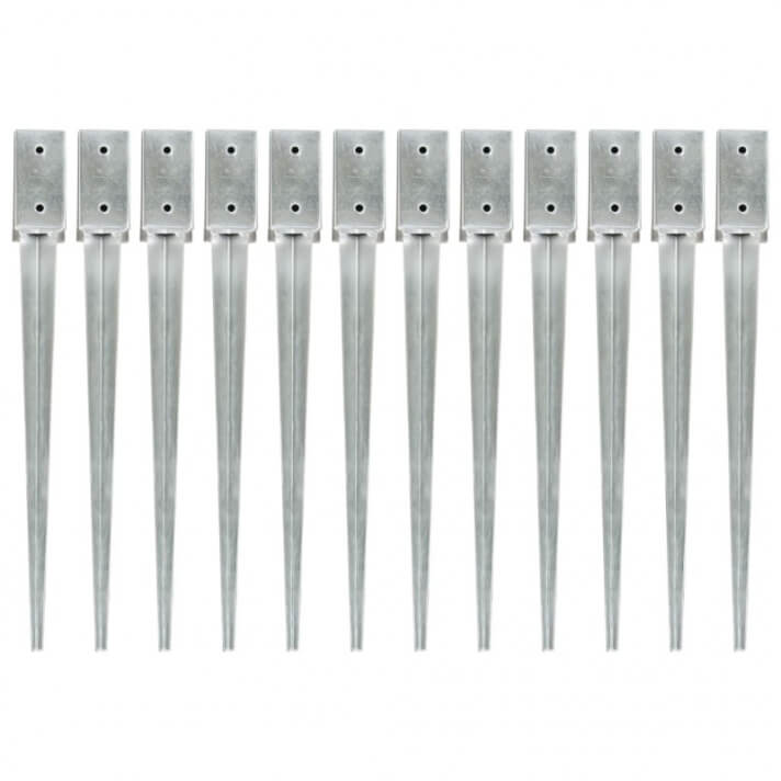 Picas de tierra 12 uds acero galvanizado plateado 7x7x75 cm Vida XL