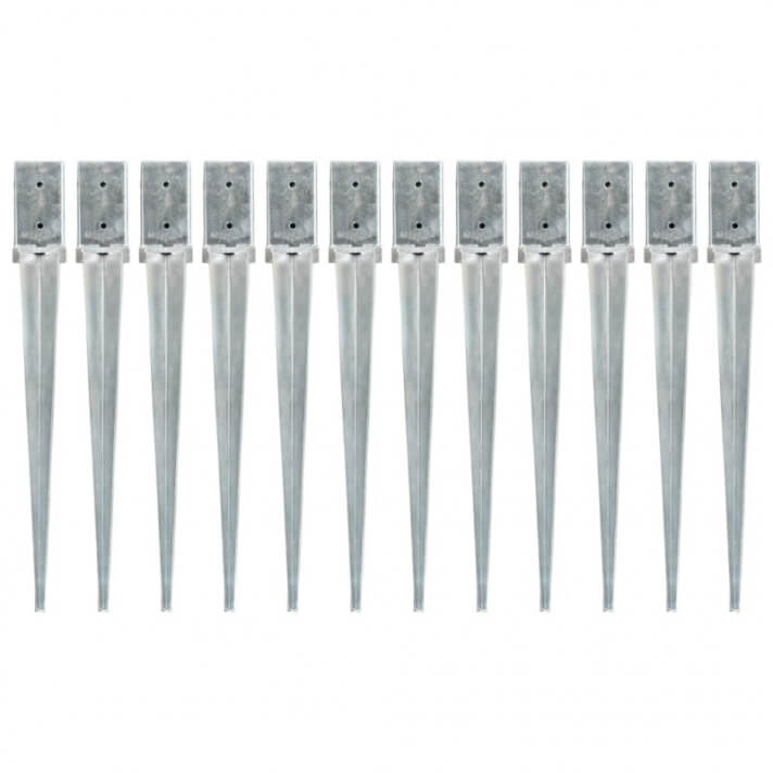 Picas de tierra 12 uds acero galvanizado plateado 8x8x76 cm Vida XL