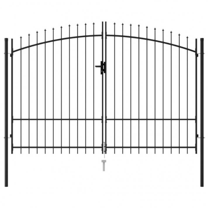 Cancela de valla doble puerta con puntas acero negro 3x1,75 m Vida XL