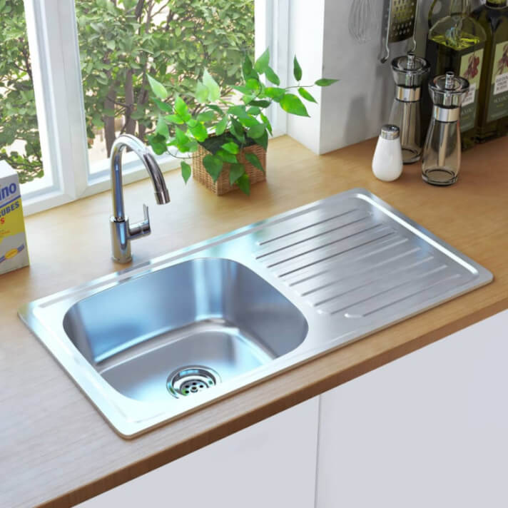 Fregadero de cocina con colador y sifón de acero inoxidable Vida XL