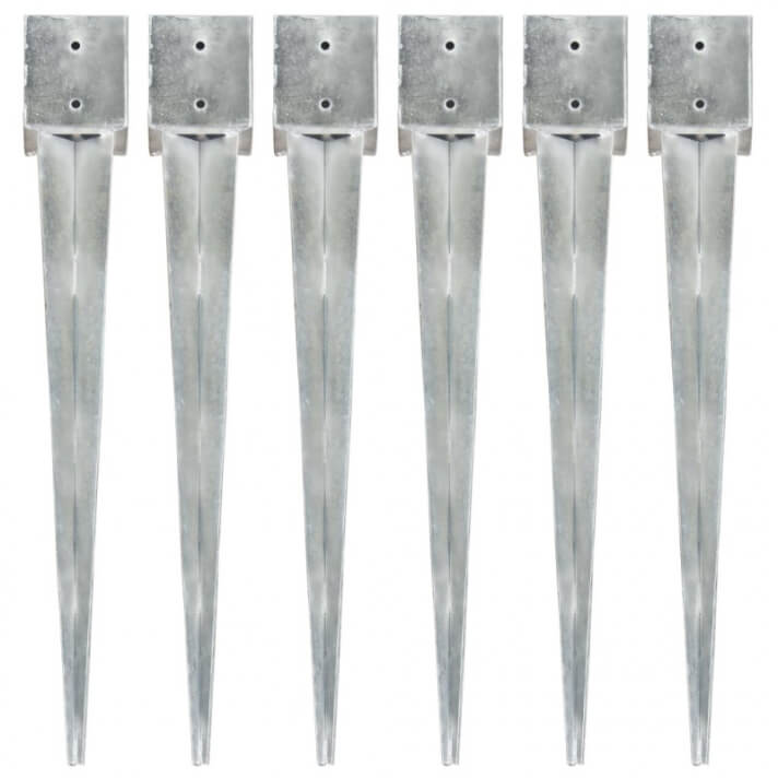 Picas de tierra 6 uds acero galvanizado plateado 12x12x89 cm Vida XL