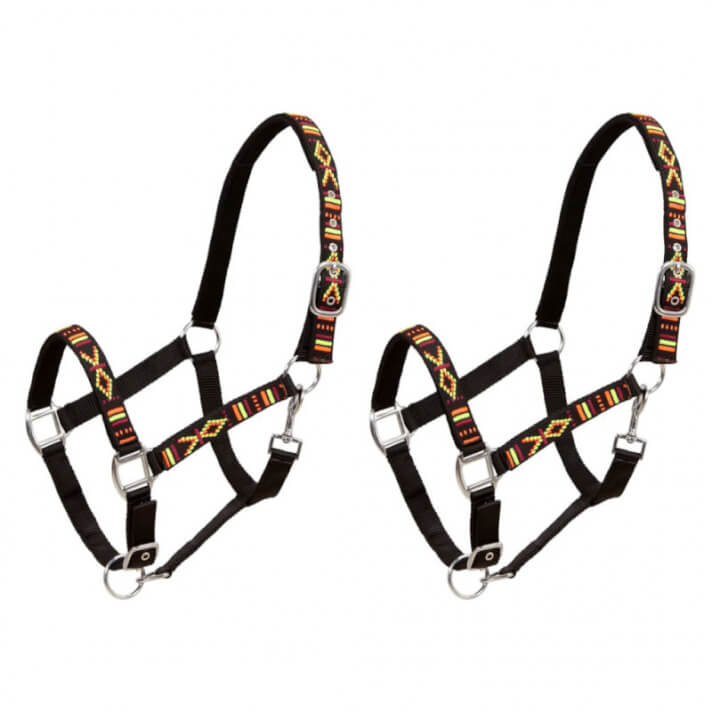 Cabezadas de caballo nylon tama&ntilde;o grande negro 2 unidades Vida XL