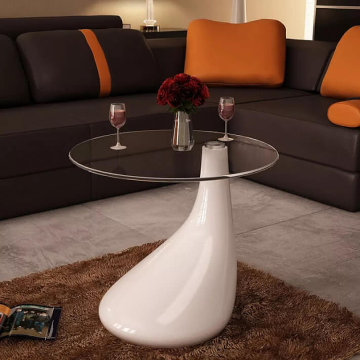 Mesa de centro con superficie redonda vidrio blanco brillante Vida XL