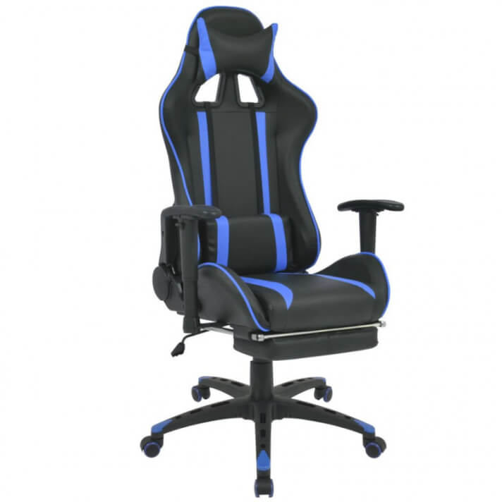 Silla de escritorio Racing reclinable con reposapi&eacute;s azul Vida XL