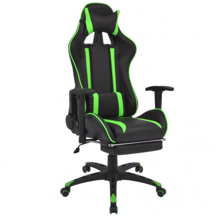 Silla de escritorio Racing reclinable con reposapi&eacute;s verde Vida XL