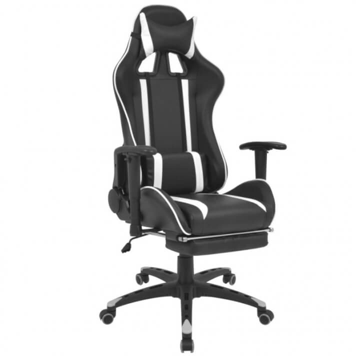 Silla de escritorio Racing reclinable con reposapi&eacute;s blanca Vida XL