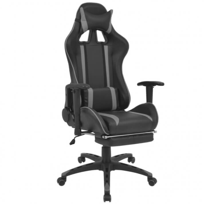 Silla de escritorio Racing reclinable con reposapi&eacute;s gris Vida XL