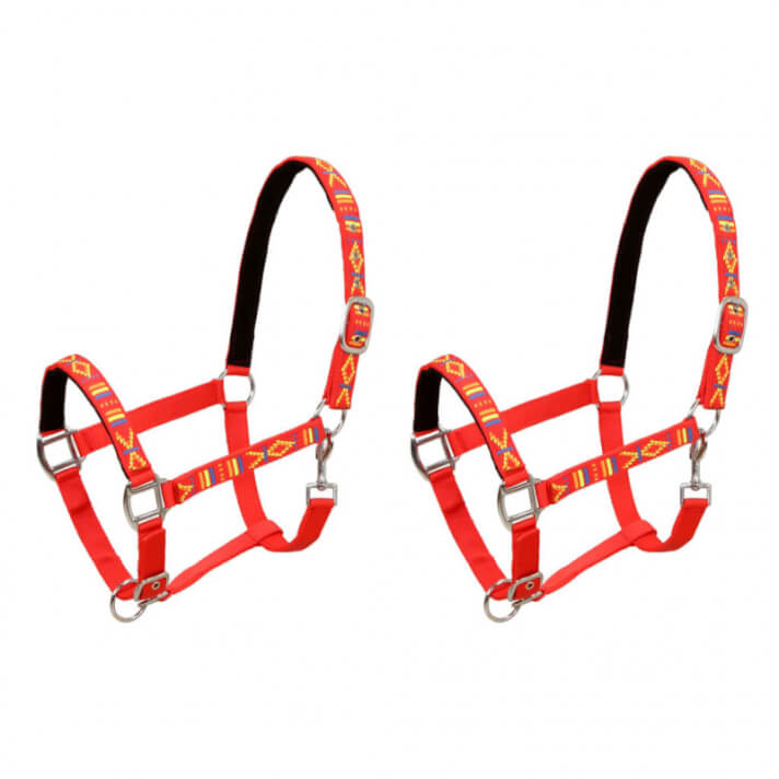 Cabezadas de caballo nylon tamaño grande rojo 2 unidades Vida XL