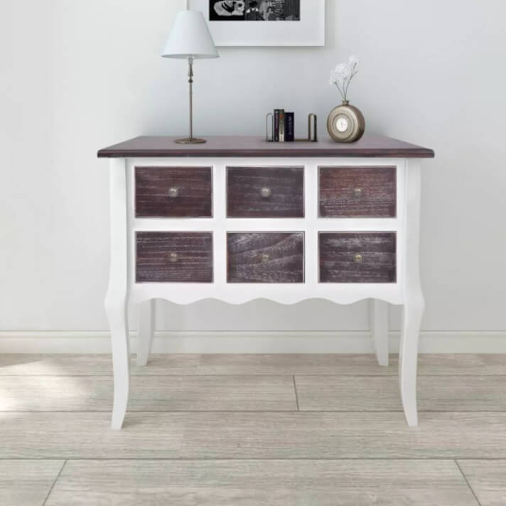 C&oacute;moda con 6 cajones de madera marr&oacute;n y blanca Vida XL