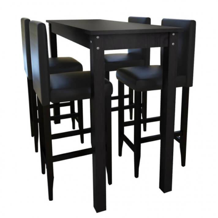 Mesa alta de cocina con 4 sillas de barra negras Vida XL