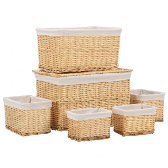 Conjunto de cestas apilables 6 unidades de sauce natural Vida XL