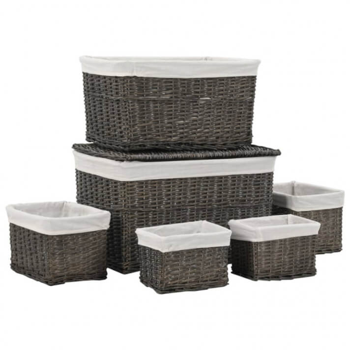 Conjunto de cestas apilables 6 unidades de sauce natural gris Vida XL