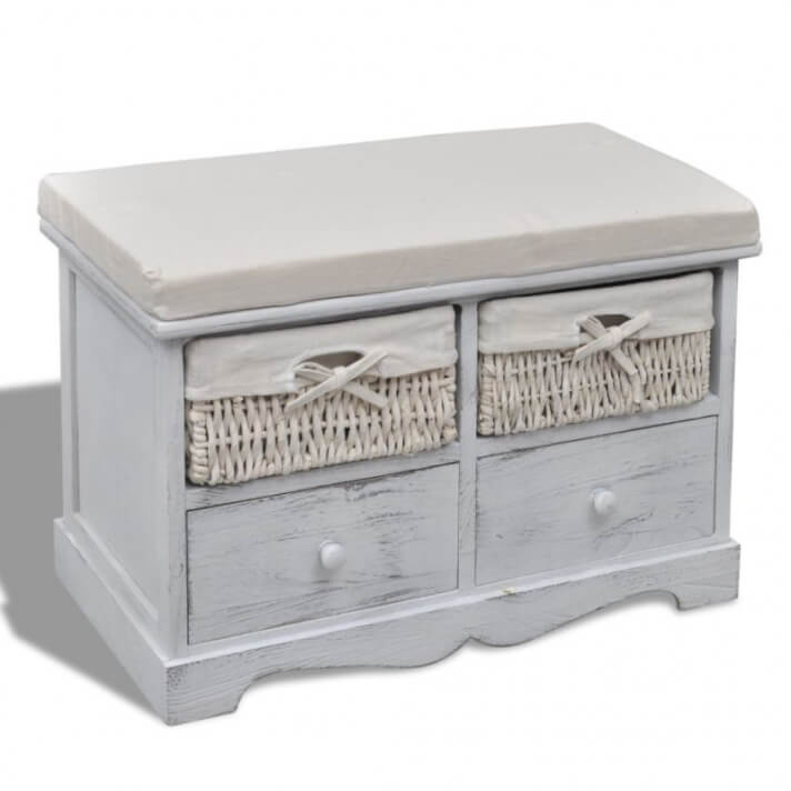 Banco ba&uacute;l de madera blanca, con cajones / cestas Vida XL