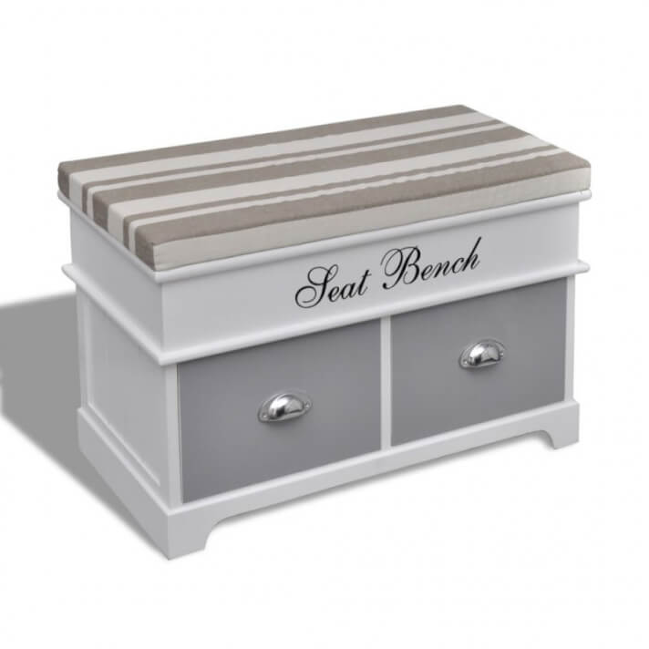 Banco baúl de madera y cojin gris, con cajones Vida XL