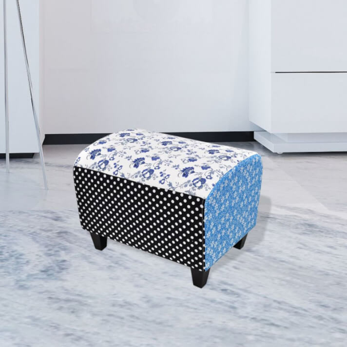 Taburete Reposapi&eacute;s Labor de retazos Otomano Flor Azul&Blanco Vida XL
