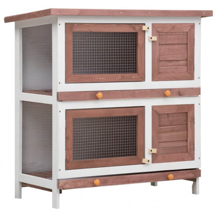 Jaula conejera con 4 puertas madera marr&oacute;n Vida XL