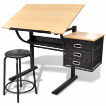 Escritorio inclinable con tablero de dibujo y taburete mesa de dibujo Vida XL