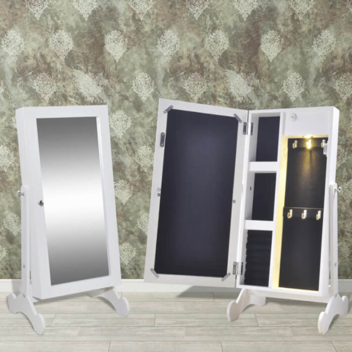 Espejo armario joyero blanco con luz LED Vida XL