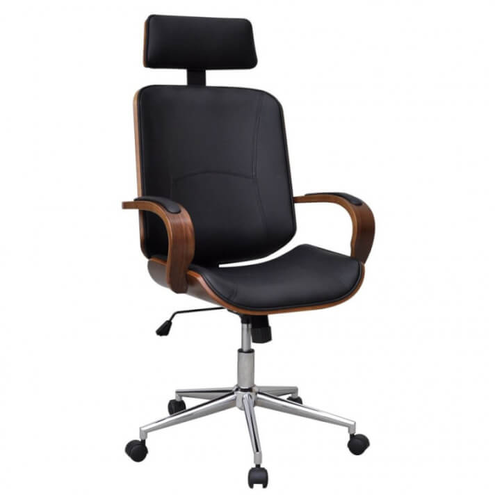 Silla giratoria de oficina Bentwood de piel sint&eacute;tica repozacabezas Vida XL