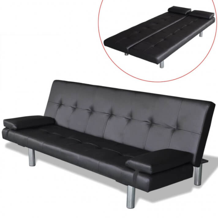 Sofá cama con dos almohadas ajustable cuero artificial negro Vida XL