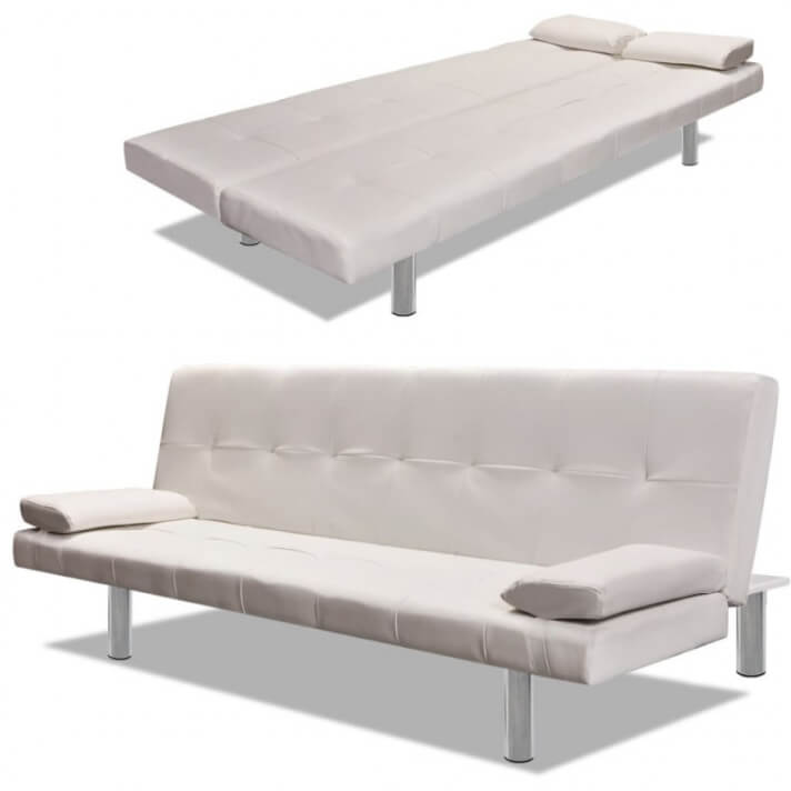 Sof&aacute; cama con dos almohadas ajustable cuero artificial crema Vida XL