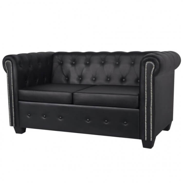 Sof&aacute; Chesterfield de 2 plazas de cuero artificial negro Vida XL
