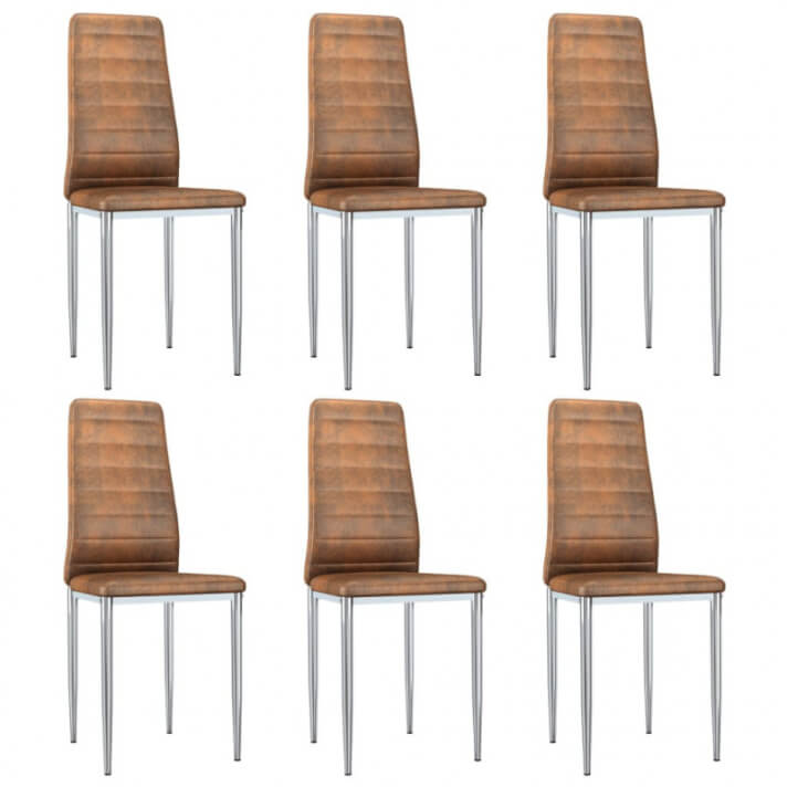 Sillas de comedor 6 unidades piel de ante artificialmarr&oacute;n Vida XL