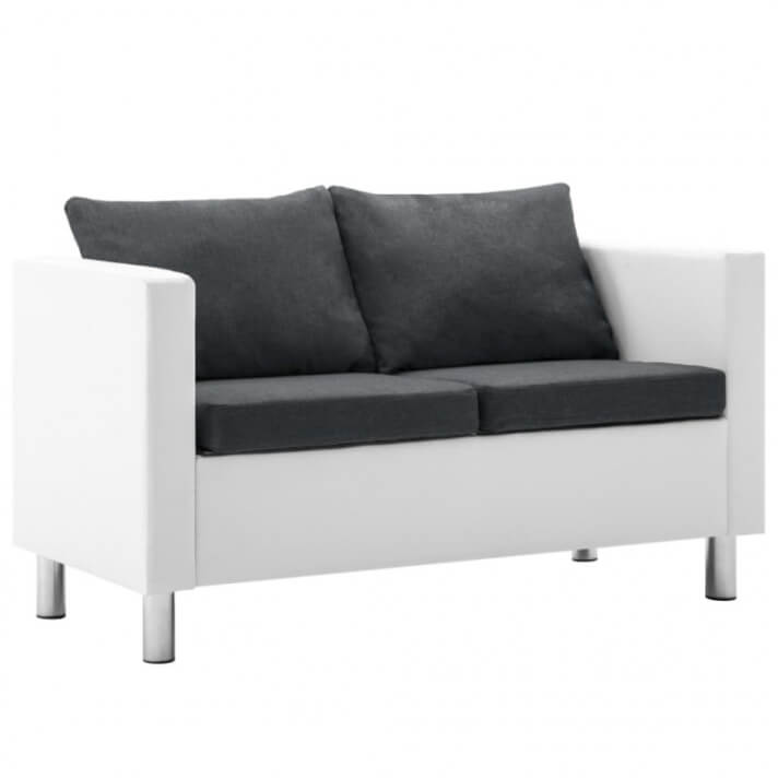 Sof&aacute; de 2 plazas de cuero sint&eacute;tico blanco y gris oscuro Vida XL