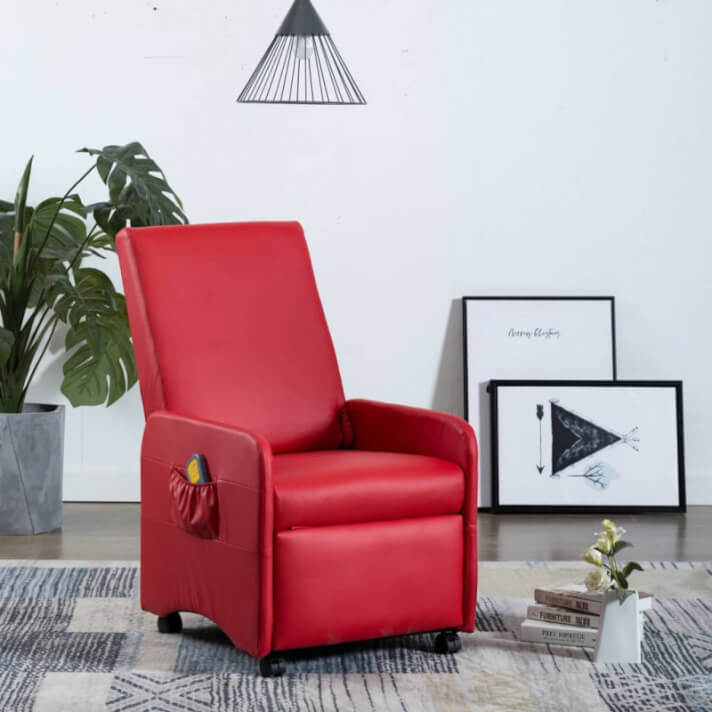 Sill&oacute;n demasaje reclinable de cuero sint&eacute;tico rojo Vida XL