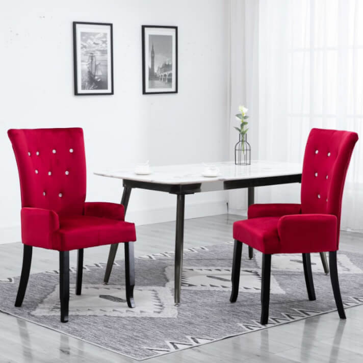 Silla de comedor con reposabrazos de terciopelo rojo Vida XL