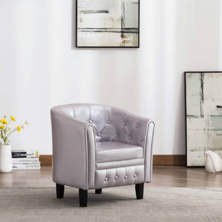 Sill&oacute;n con dise&ntilde;o de cubo cuero sint&eacute;tico plateado Vida XL