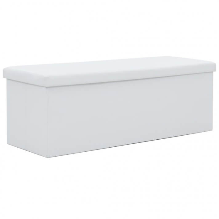 Banco de almacenaje plegable piel sint&eacute;tica 110x38x38cm blanco Vida XL