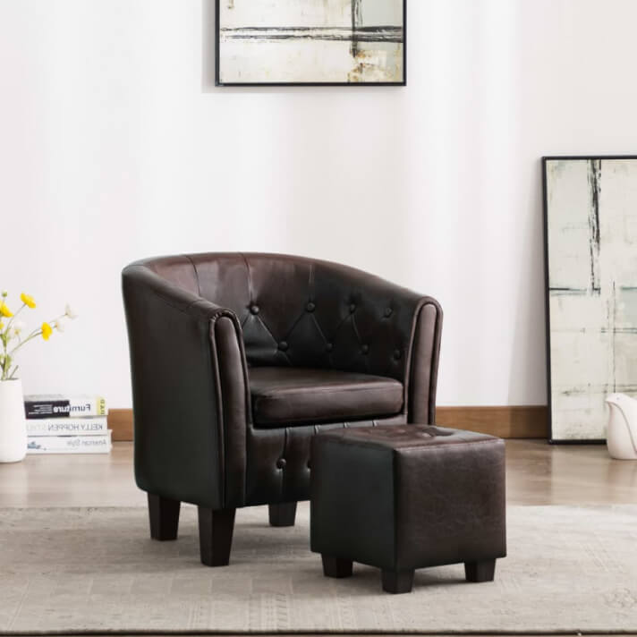 Sill&oacute;n con dise&ntilde;o de cubo con reposapi&eacute;s cuero sint&eacute;ticomarr&oacute;n Vida XL