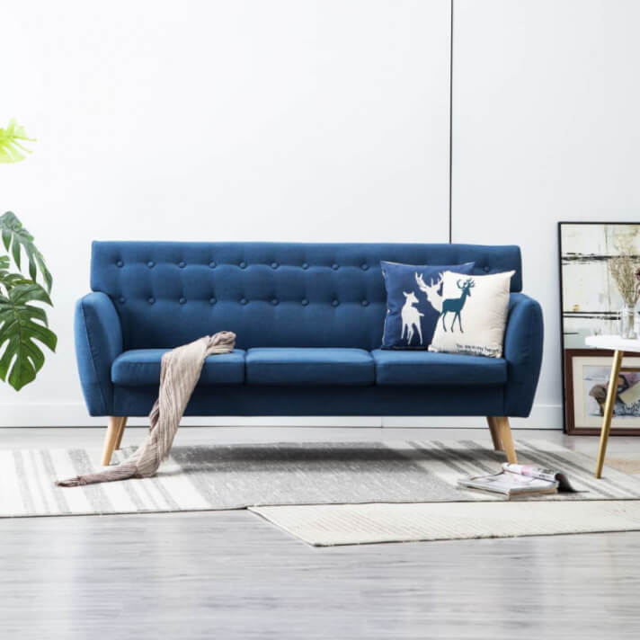 Sof&aacute; de 3 plazas tapizado de tela 172x70x82cm azul Vida XL
