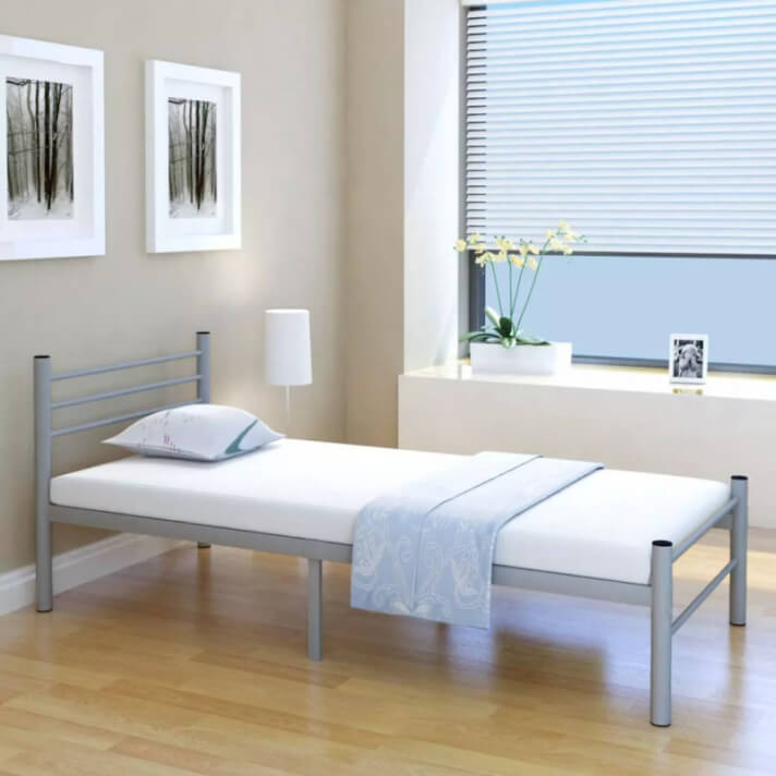 Cama individual con colch&oacute;n de metal gris 90x200cm Vida XL