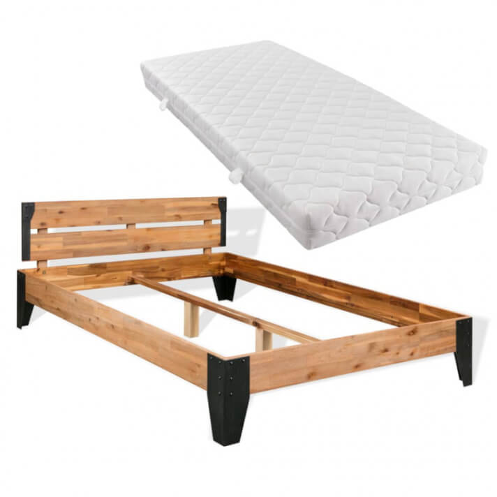 Cama con colchón de madera maciza de acacia 140x200cm Vida XL