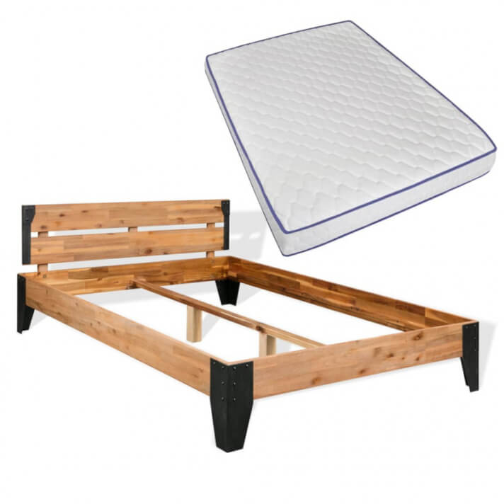 Cama con colch&oacute;n viscoel&aacute;stico madera acacia y acero 140x200cm Vida XL