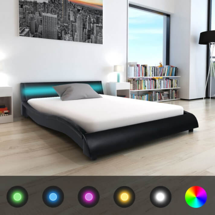 Cama de cuero sint&eacute;tico negro con colch&oacute;n y LED 140x200cm Vida XL