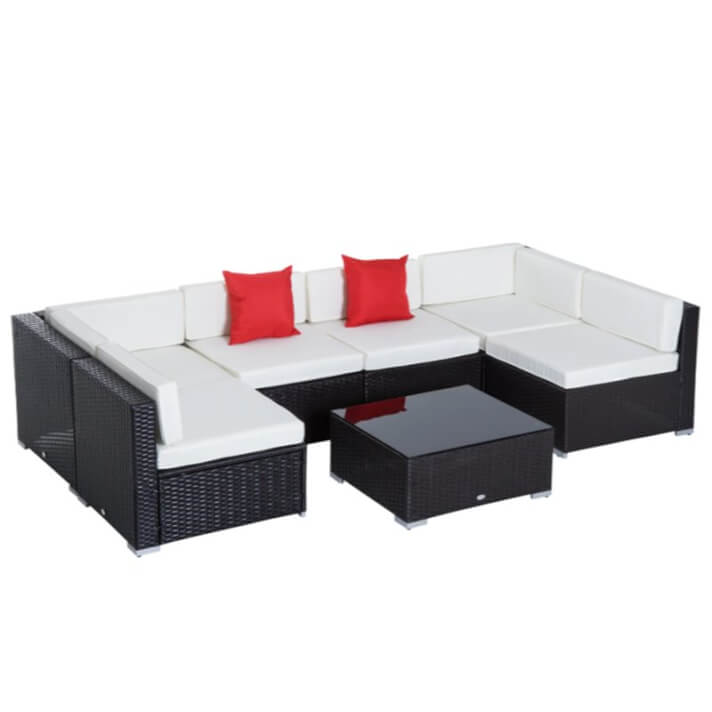 Conjunto de 7 piezas de sofás y mesa oscuro Outsunny