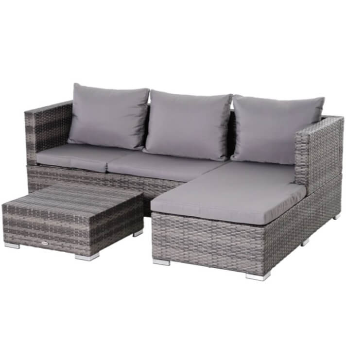 Conjunto de 3 piezas de sof&aacute;s y mesa gris claro Outsunny
