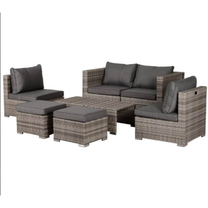 Conjunto de 8 piezas sof&aacute;s mesa y reposapi&eacute;s gris Outsunny