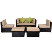 Conjunto de 7 piezas de sofás y mesa negro y caqui Outsunny
