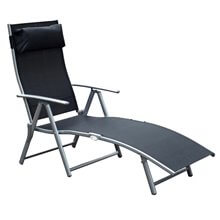 Tumbona negra regulable con reposapiés y almohada Outsunny