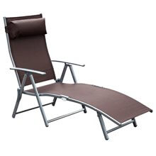 Tumbona marrón regulable con reposapiés y almohada Outsunny
